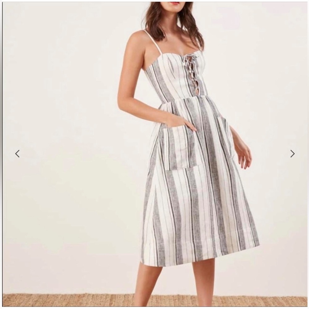 Reformation Ellen Gray Striped Dress, size 8